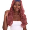 HPO Adult Women's 23" In. Hair Stylist Inspired Wig - Long Length Red Hair With Dark Blue Roots - Lace Front Heat Resistant Fibers | Nunique