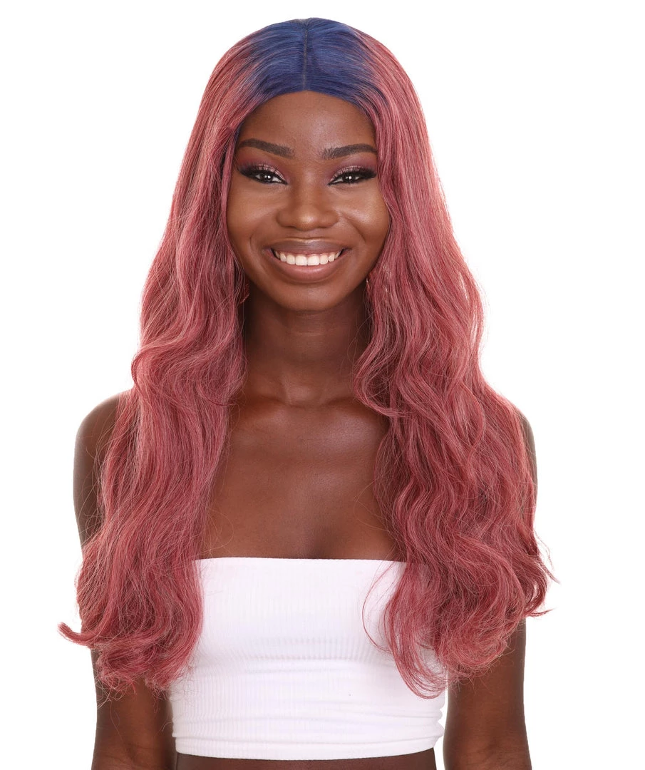 HPO Adult Women's 23" In. Hair Stylist Inspired Wig - Long Length Red Hair With Dark Blue Roots - Lace Front Heat Resistant Fibers | Nunique 2 HPO Adult Women's 23" In. Hair Stylist Inspired Wig - Long Length Red Hair With Dark Blue Roots - Lace Front Heat Resistant Fibers | Nunique