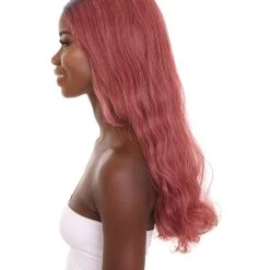 HPO Adult Women's 23" In. Hair Stylist Inspired Wig - Long Length Red Hair With Dark Blue Roots - Lace Front Heat Resistant Fibers | Nunique 11 HPO Adult Women's 23