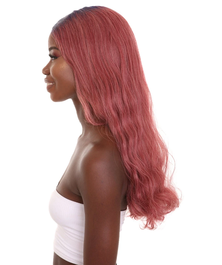 HPO Adult Women's 23" In. Hair Stylist Inspired Wig - Long Length Red Hair With Dark Blue Roots - Lace Front Heat Resistant Fibers | Nunique 4 HPO Adult Women's 23" In. Hair Stylist Inspired Wig - Long Length Red Hair With Dark Blue Roots - Lace Front Heat Resistant Fibers | Nunique