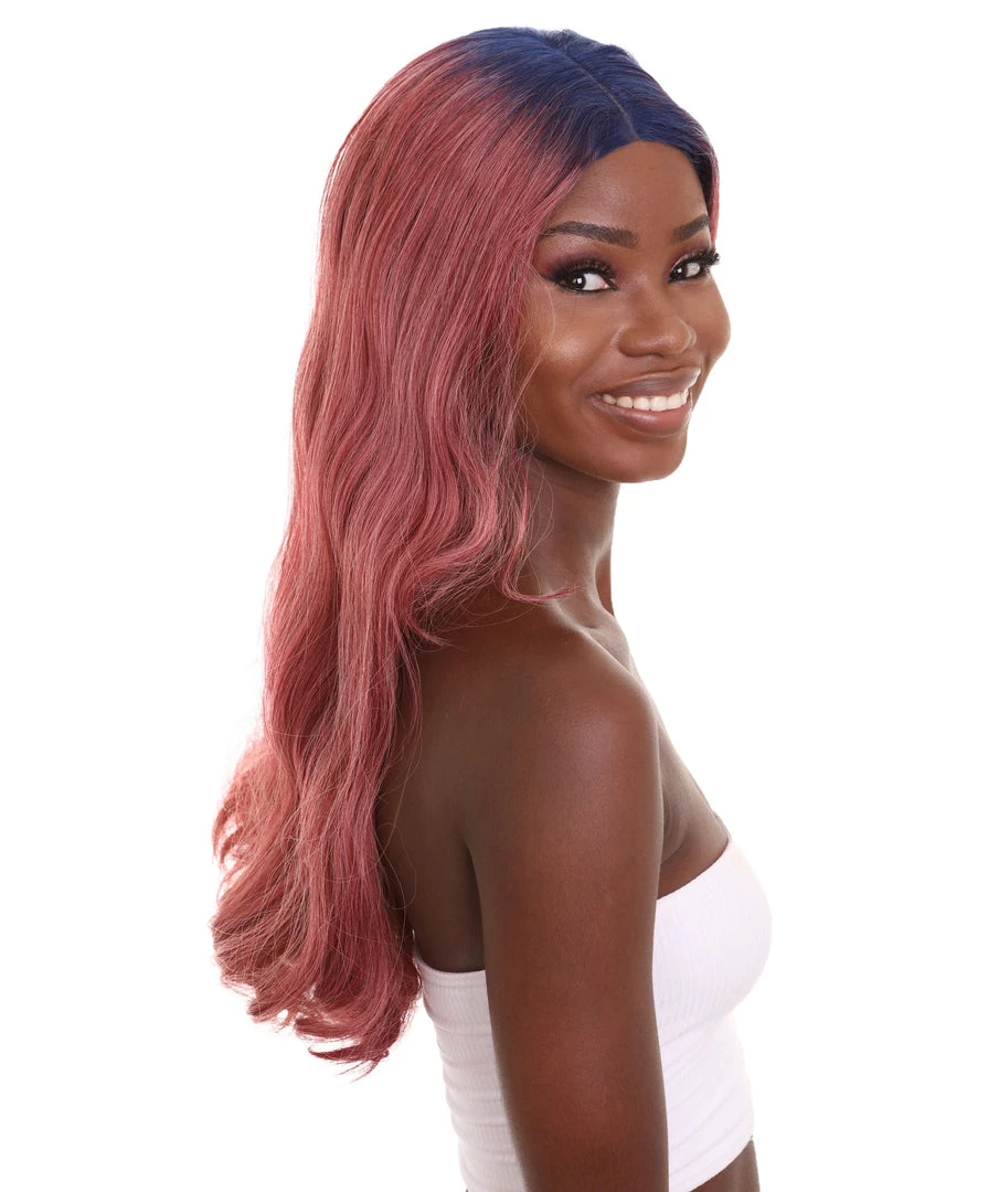 HPO Adult Women's 23" In. Hair Stylist Inspired Wig - Long Length Red Hair With Dark Blue Roots - Lace Front Heat Resistant Fibers | Nunique 5 HPO Adult Women's 23" In. Hair Stylist Inspired Wig - Long Length Red Hair With Dark Blue Roots - Lace Front Heat Resistant Fibers | Nunique
