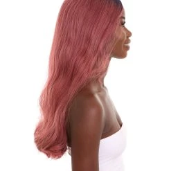 HPO Adult Women's 23" In. Hair Stylist Inspired Wig - Long Length Red Hair With Dark Blue Roots - Lace Front Heat Resistant Fibers | Nunique 13 HPO Adult Women's 23