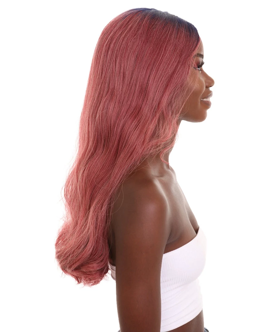 HPO Adult Women's 23" In. Hair Stylist Inspired Wig - Long Length Red Hair With Dark Blue Roots - Lace Front Heat Resistant Fibers | Nunique 6 HPO Adult Women's 23" In. Hair Stylist Inspired Wig - Long Length Red Hair With Dark Blue Roots - Lace Front Heat Resistant Fibers | Nunique