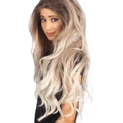 Ashley Women's Long Length Lace Front Wavy With Dark Top Bangs - Adults Fashoin Wigs | Nunique | Nunique