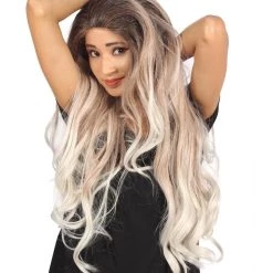 Ashley Women's Long Length Lace Front Wavy With Dark Top Bangs - Adults Fashoin Wigs | Nunique | Nunique