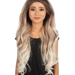 Ashley Women's Long Length Lace Front Wavy With Dark Top Bangs - Adults Fashoin Wigs | Nunique | Nunique