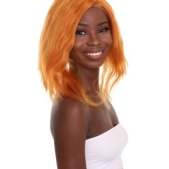 Nunique Adult Women's 17" In. American Singer And Rapper Inspired Wig - Shoulder Length Luminous Ginger Orange Hair - Lace Front Heat Resistant Fibers | Nunique 14 Nunique Adult Women's 17