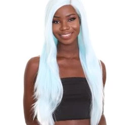 Nunique Adult Women's 23" In. Social Media / Make Up Artist Influencer Inspired Wig - Long Length Frozen Light Blue Hair - Lace Front Heat Resistant Fibers | Nunique