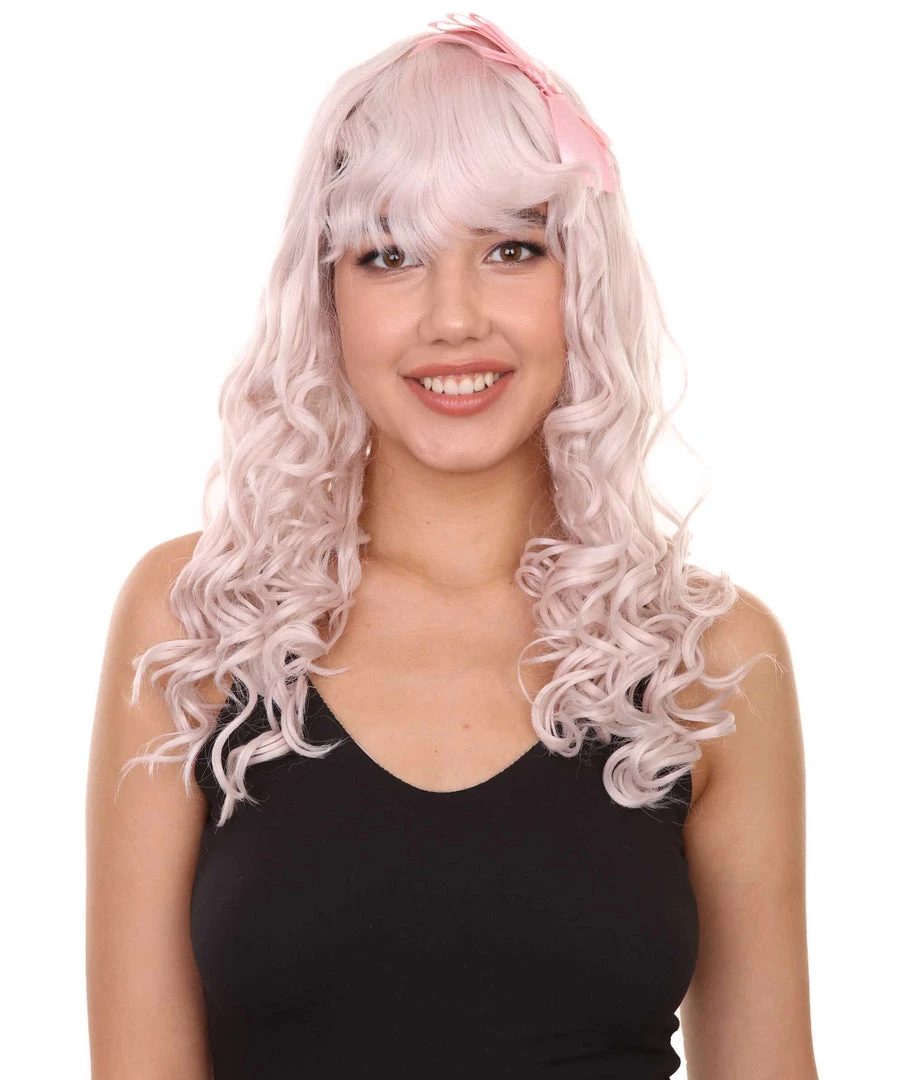Women's 19" Wavy Soft Pink Lace Wig With Bangs - Women's Lace Wig With Bow | Nunique | Nunique 1 Women's 19" Wavy Soft Pink Lace Wig With Bangs - Women's Lace Wig With Bow | Nunique | Nunique