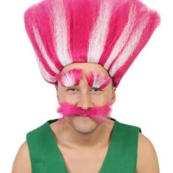 HPO Trol King Wig | Striped Square Pink Wig | Premium Halloween Wig SALE