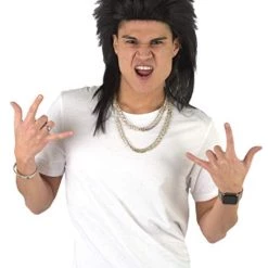 HPO Men's Men Rock And Roll Black Full Rave Afro Wig Hair Halloween Cosplay Party | Premium Breathable Capless Cap