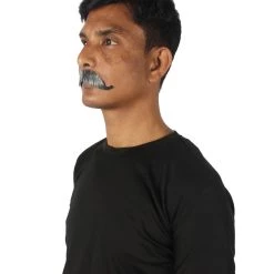 HPO Adult Men's Fake Human Hair Western Grandpa Mustache | Mixed Black And Grey Color