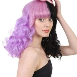 HPO Women's Doll Wig | Pink Bow Purple & Black Wig | Premium Breathable Capless Cap